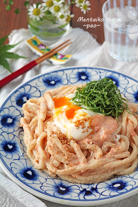 レンジでチンして和えるだけ♪5分で完成明太子ガーリック冷やしうどん