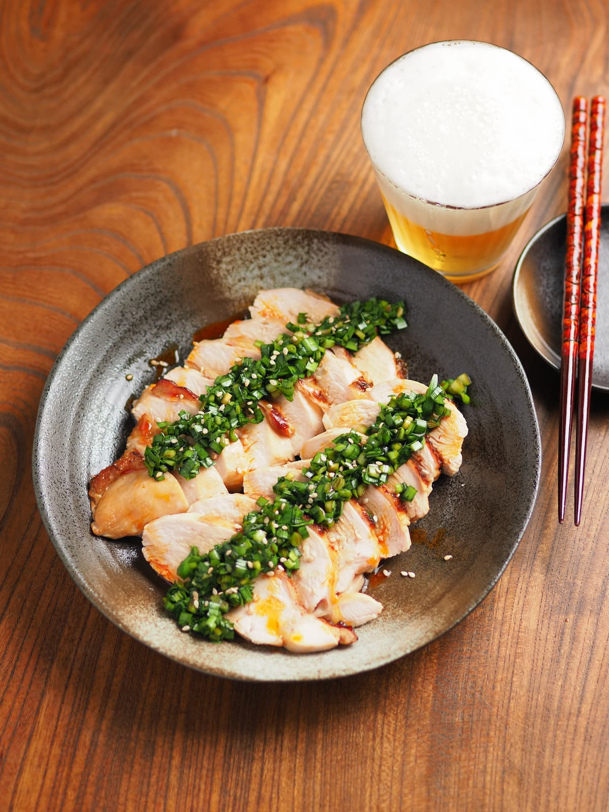 鶏むね肉ぽん酢焼きのにらソースかけ