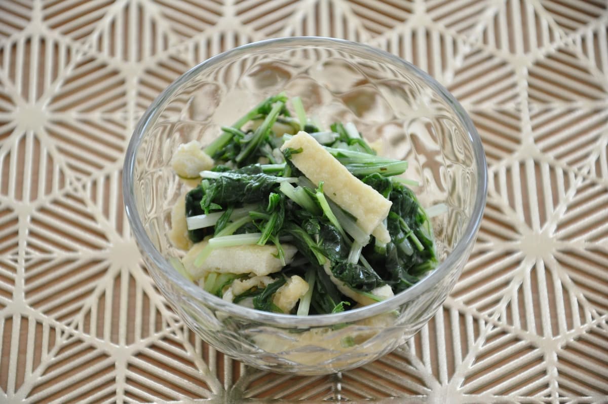 水菜と油揚げの白だし煮