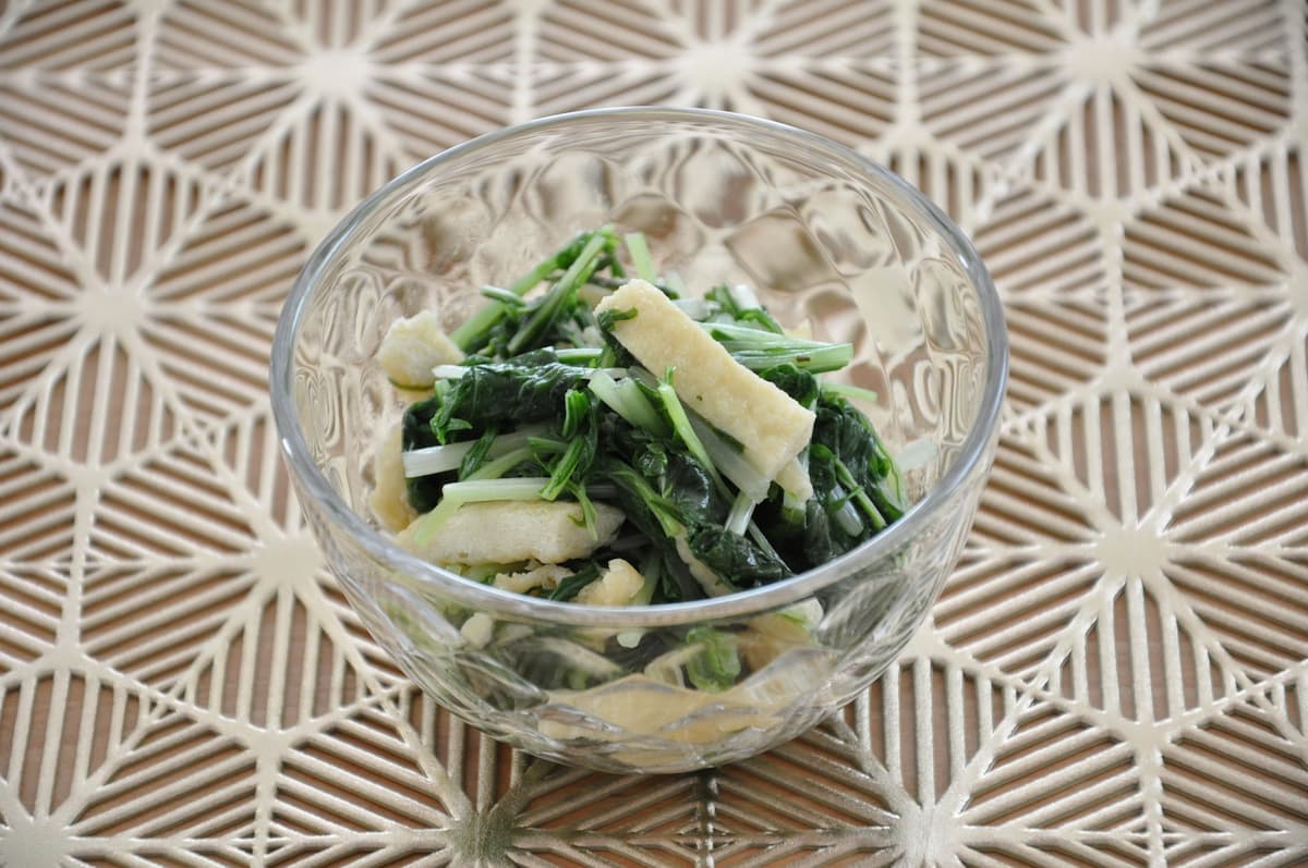 水菜と油揚げの白だし煮