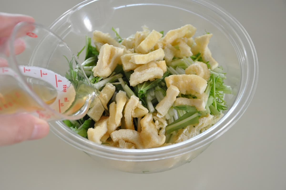 水菜と油揚げの白だし煮