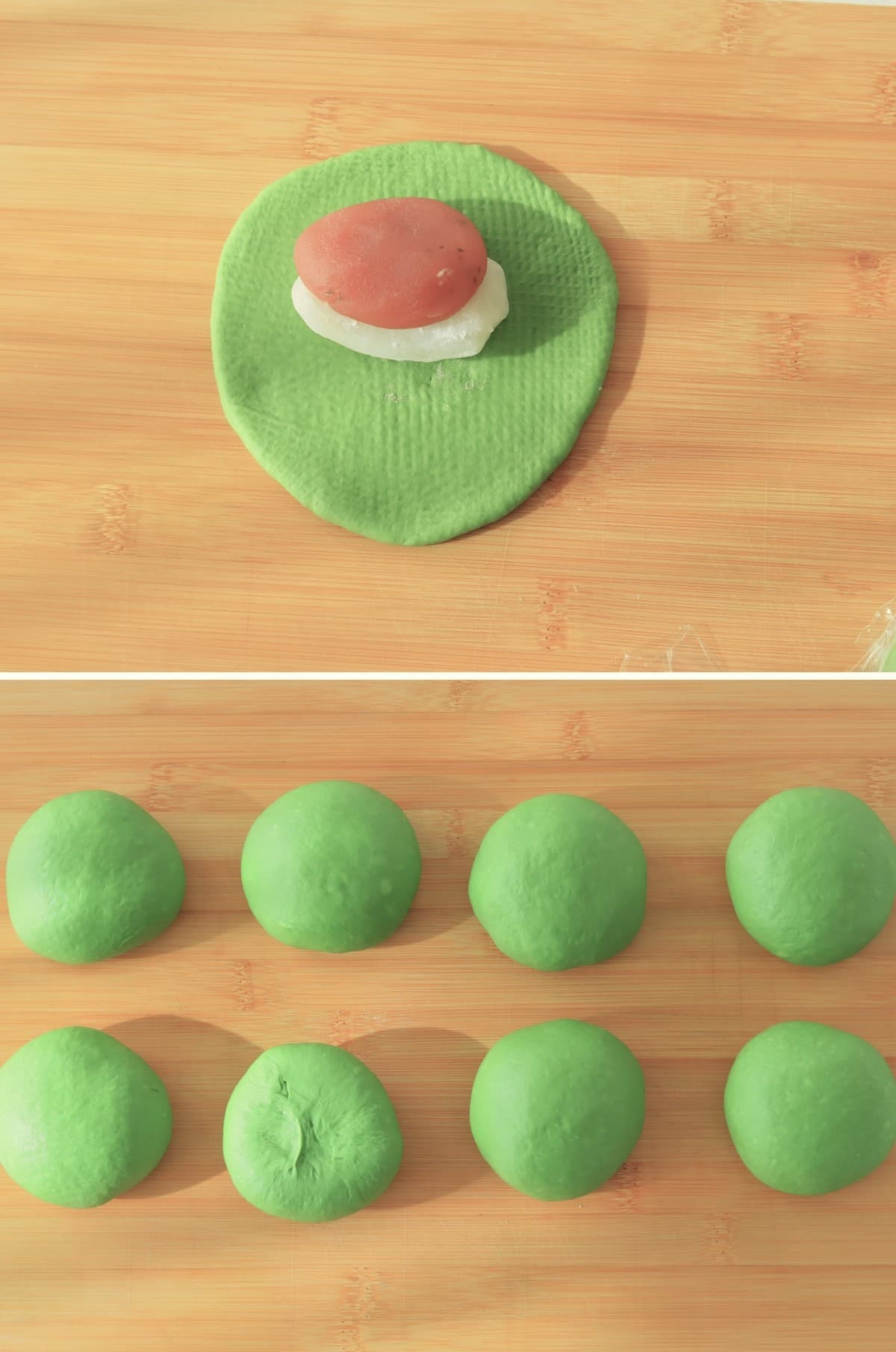 抹茶桜もちもちあんぱん成形