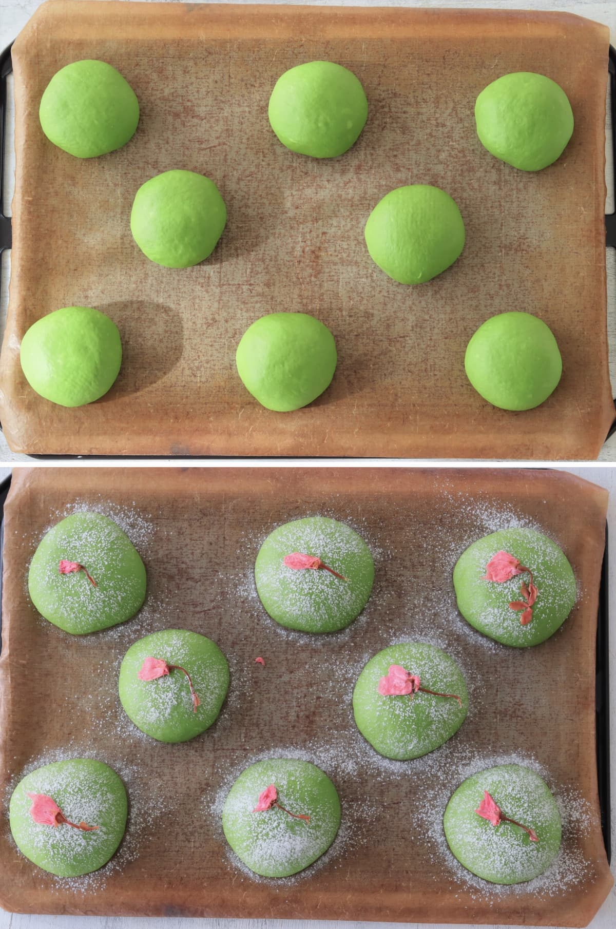 抹茶桜もちもちあんぱん仕上げ