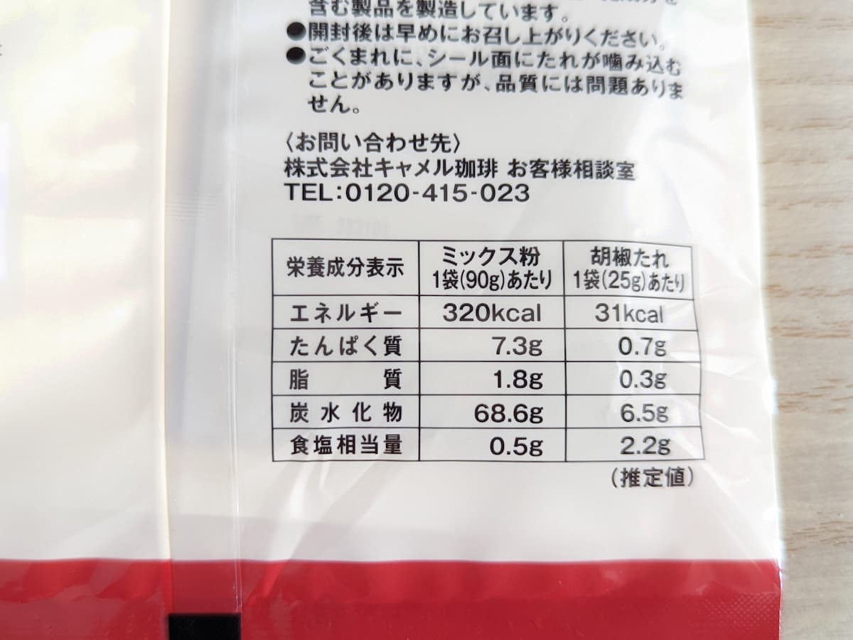 胡椒餅の素熱量等