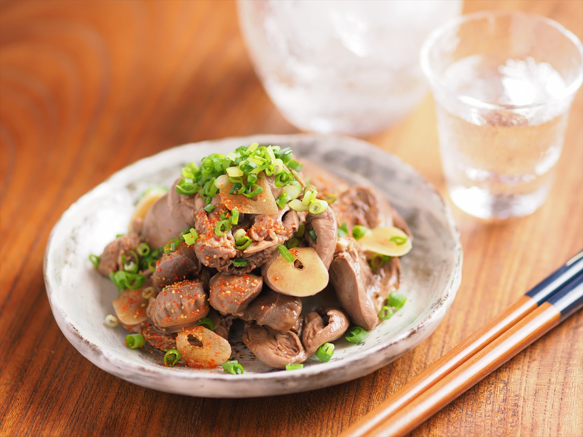 砂肝と鶏ハツのにんにくぽん酢漬け