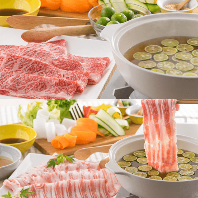 伊万里牛・味彩豚しゃぶ　どちらもセット／博多喜造