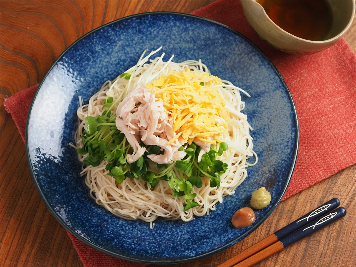 ささみと錦糸卵の親子冷やしそうめん