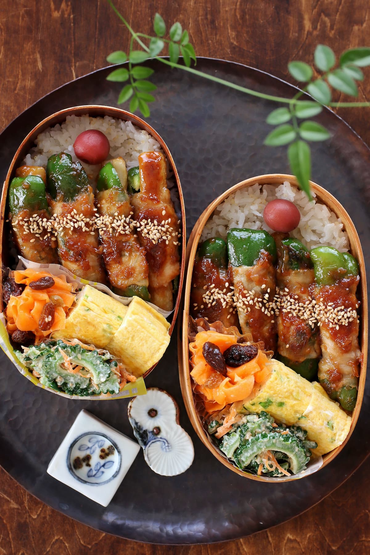 ピーマンとちくわの肉巻き味噌がらめをお弁当に