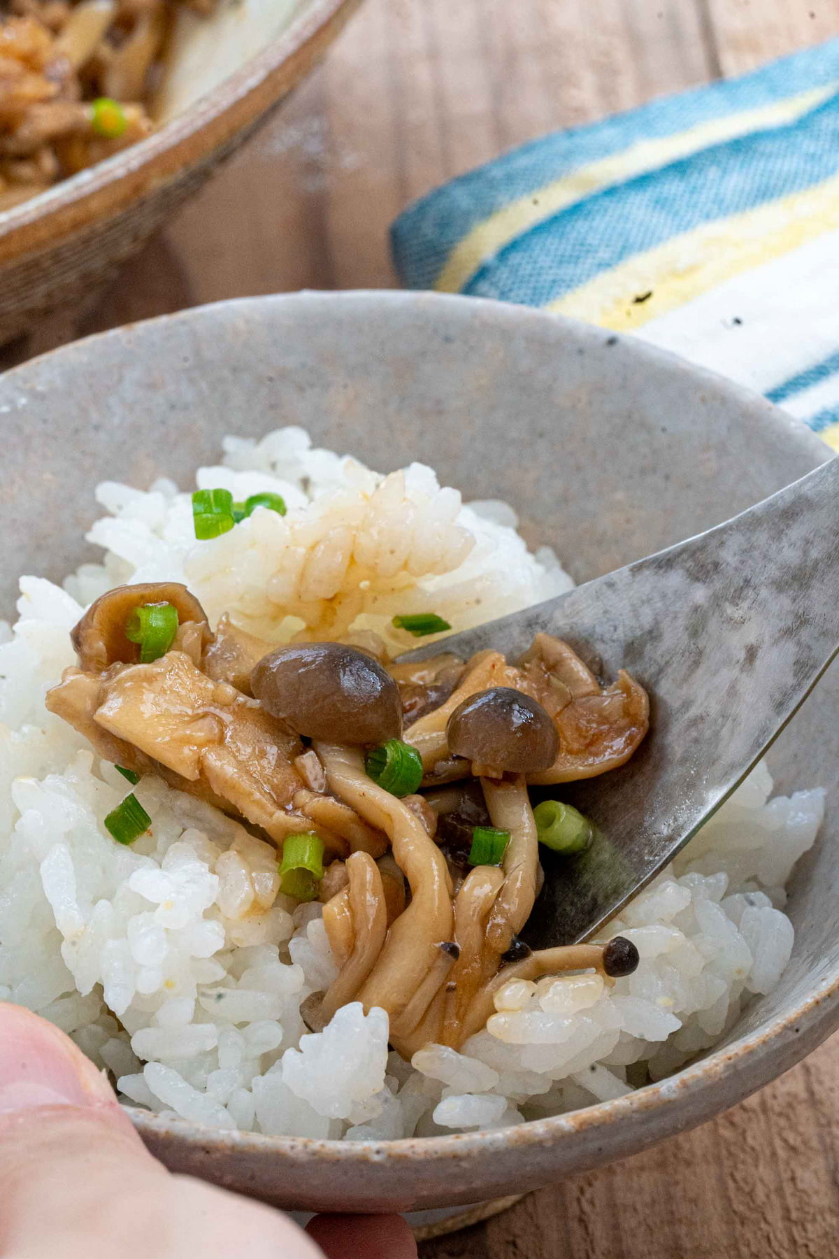 麻婆きのこをご飯にのせて