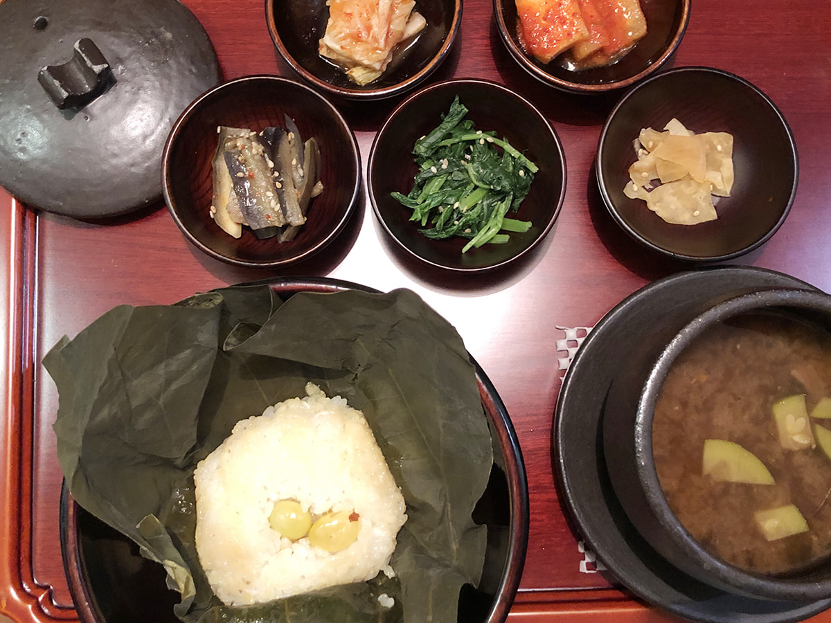 大豆もやしと牛肉の炊き込みご飯：精進料理