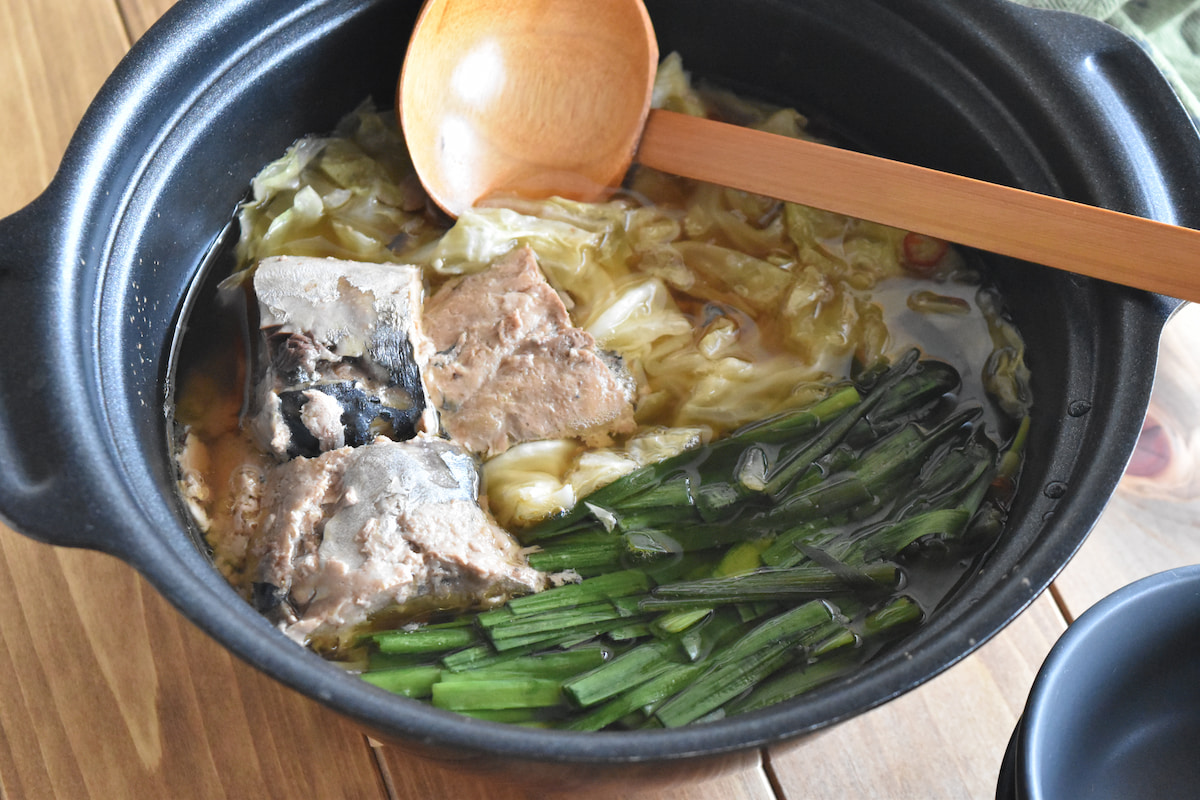 仕上がり(サバ缶でもつ鍋風)