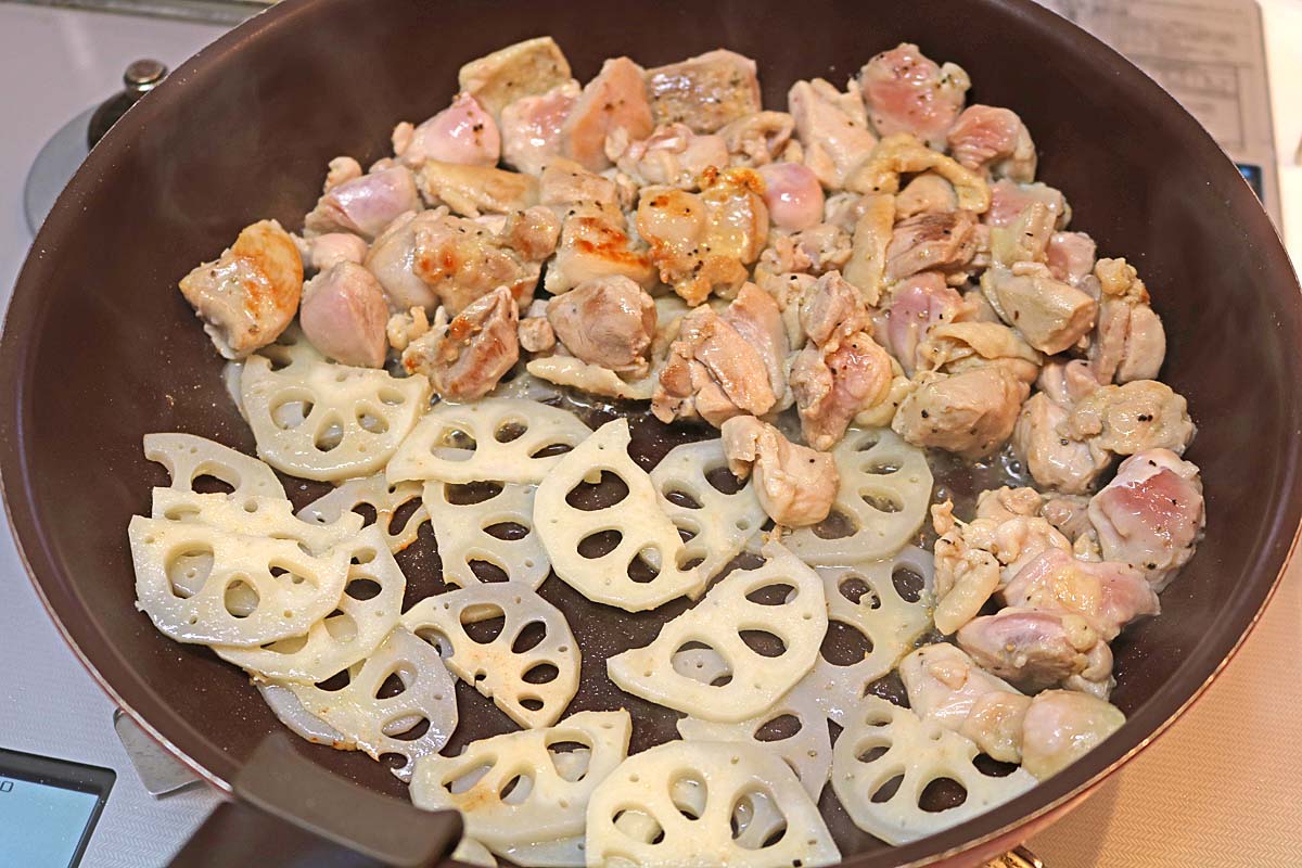 鶏ほうれん草炒め４