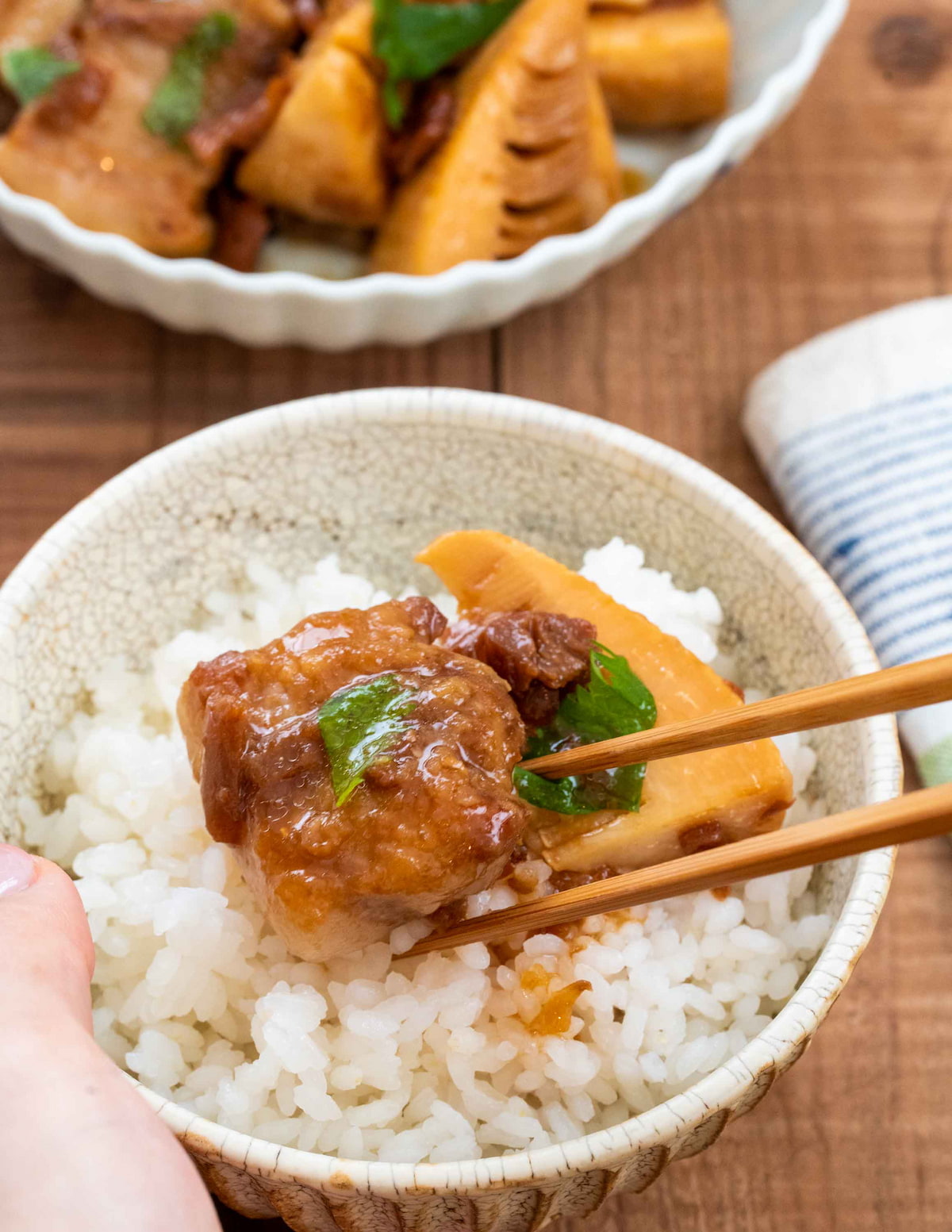 豚肉と筍の梅バター煮
