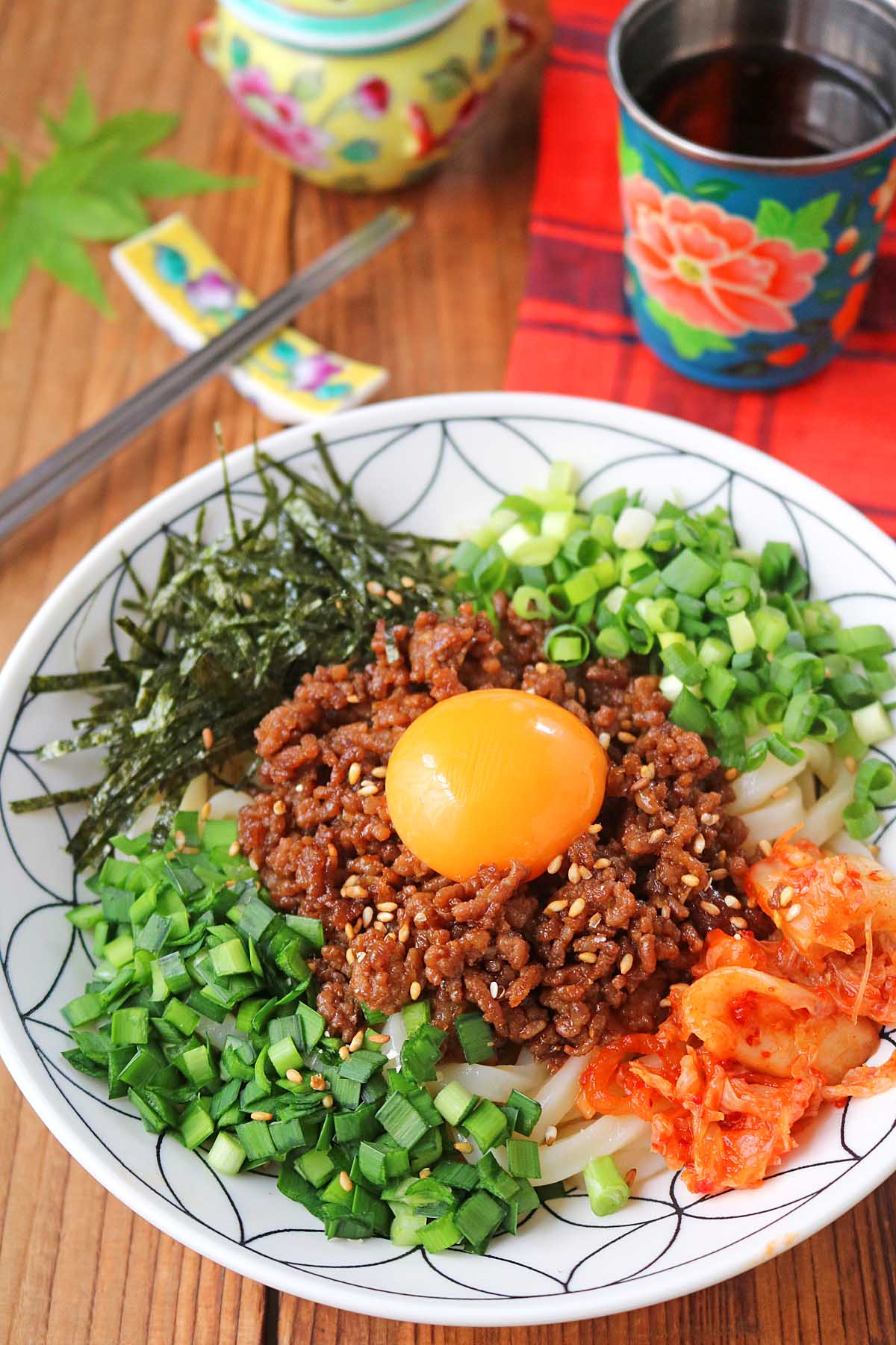 「旨辛韓国風そぼろのやみつき混ぜうどん」レシピ