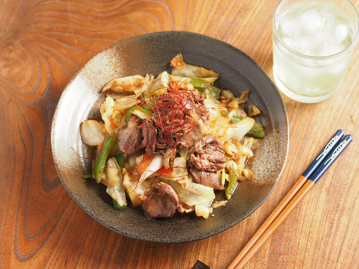 焼き肉のタレで鶏ハツ野菜炒め