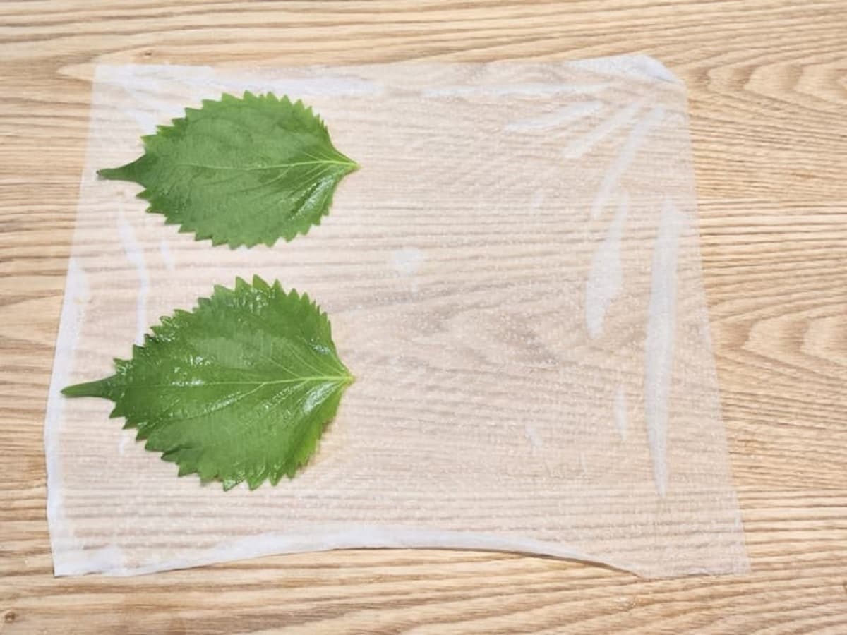 青じそを保存するときはキッチンペーパーで包む　青髪のテツ