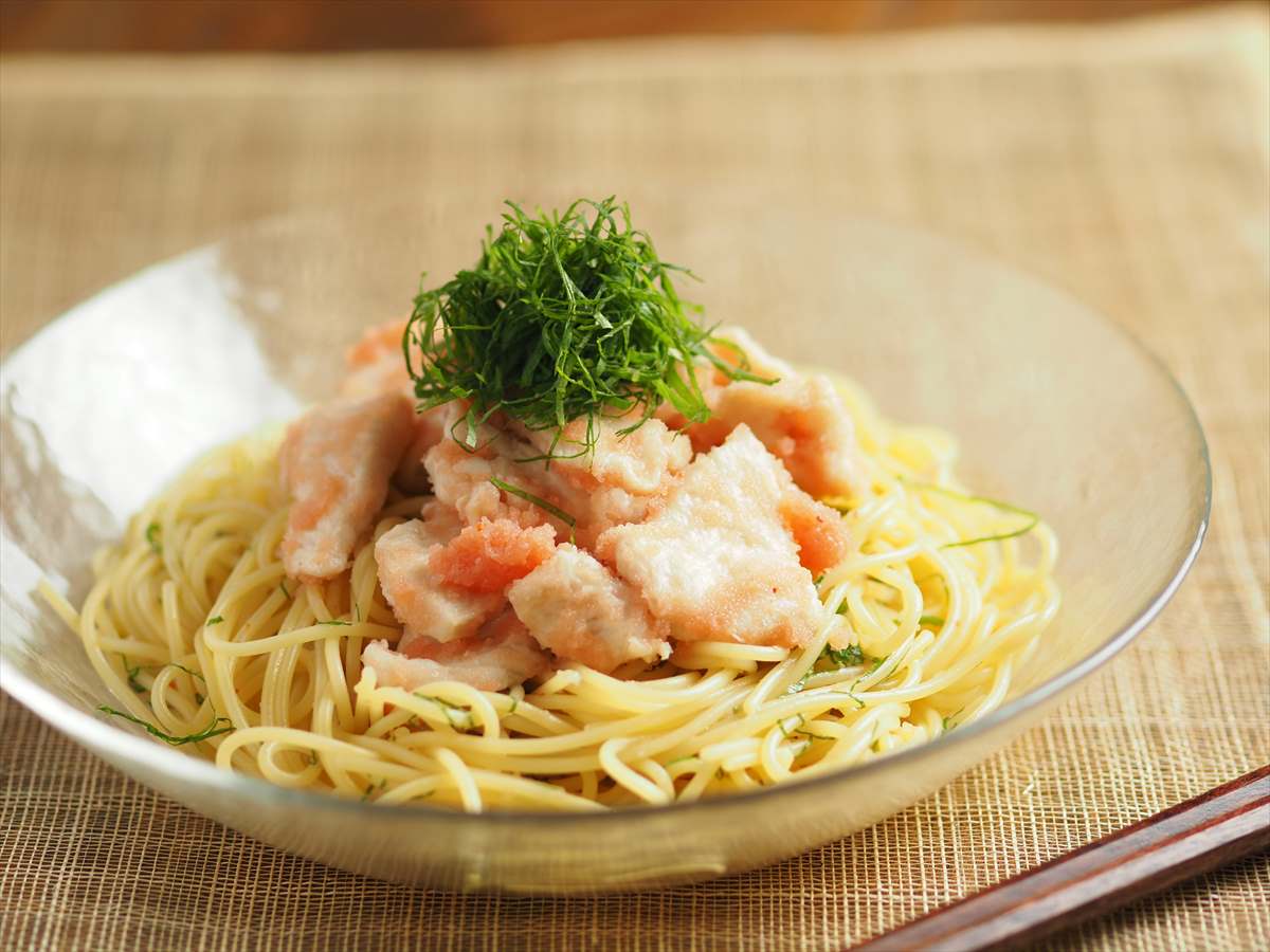 明太水晶鶏の冷製パスタ
