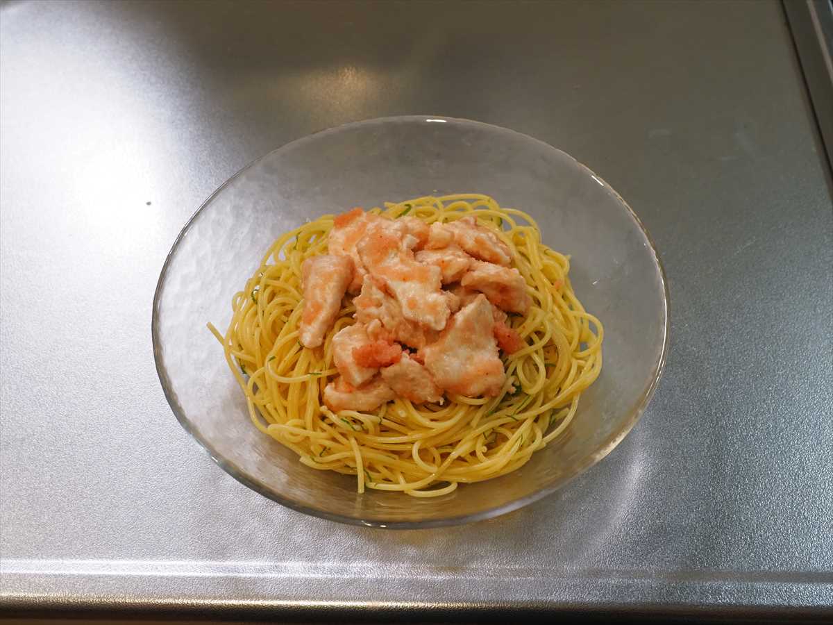 明太水晶鶏の冷製パスタ