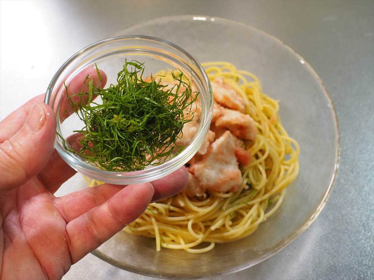 明太水晶鶏の冷製パスタ