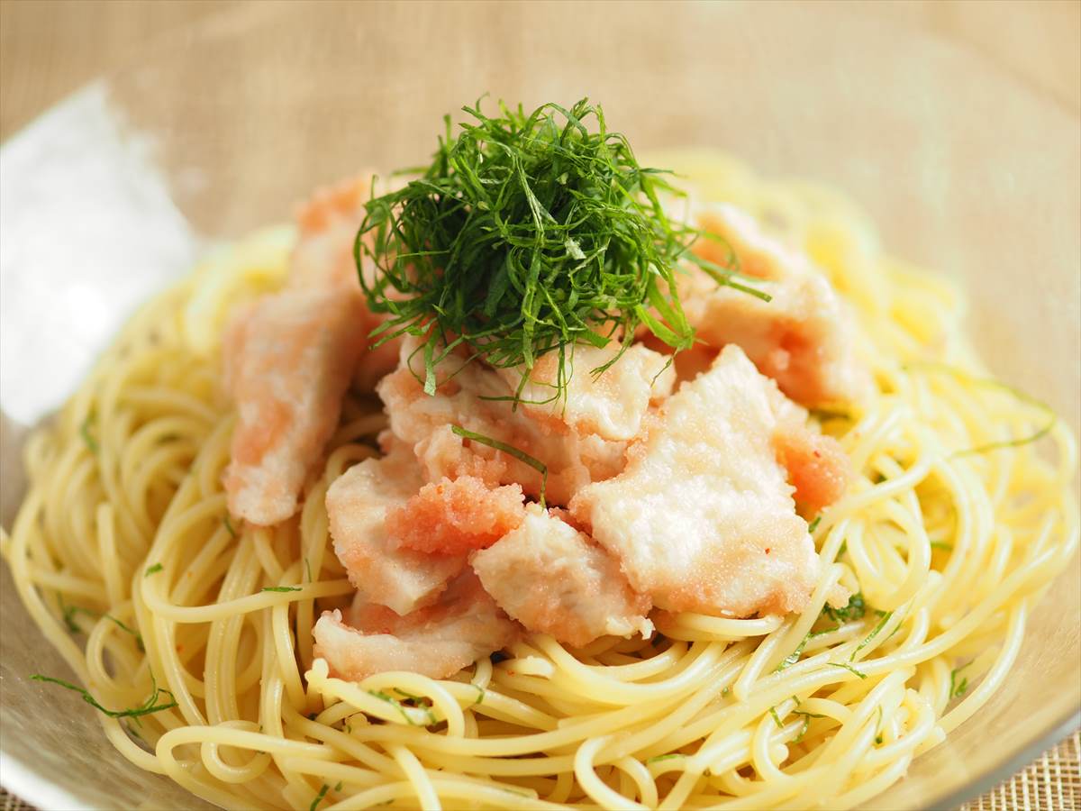 明太水晶鶏の冷製パスタ