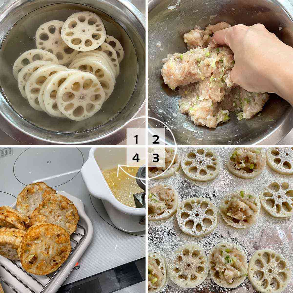鶏ひき肉で作る「れんこんのはさみ揚げ」レシピ