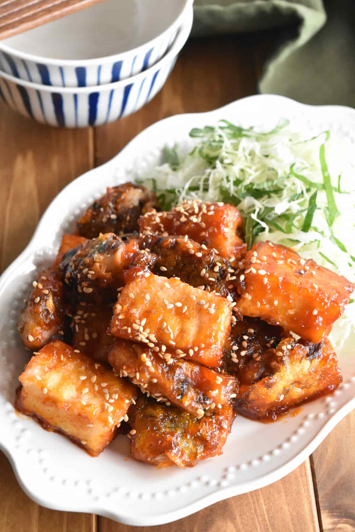 出来上がり(「ヤンニョムさば」レシピ)