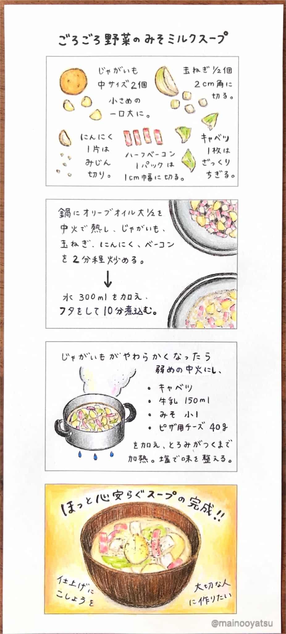 ごろごろ野菜のみそミルクスープ　レシピ　まいのおやつ