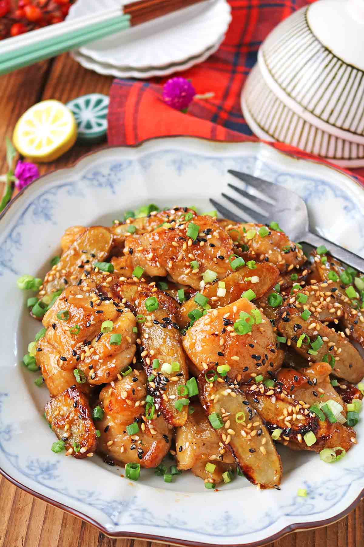 「ガリバタ鶏ごぼう照り焼き」レシピ