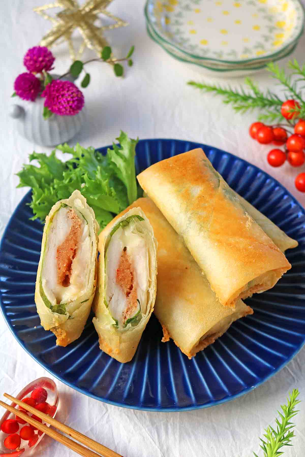 ささみと明太子のチーズ春巻きレシピ