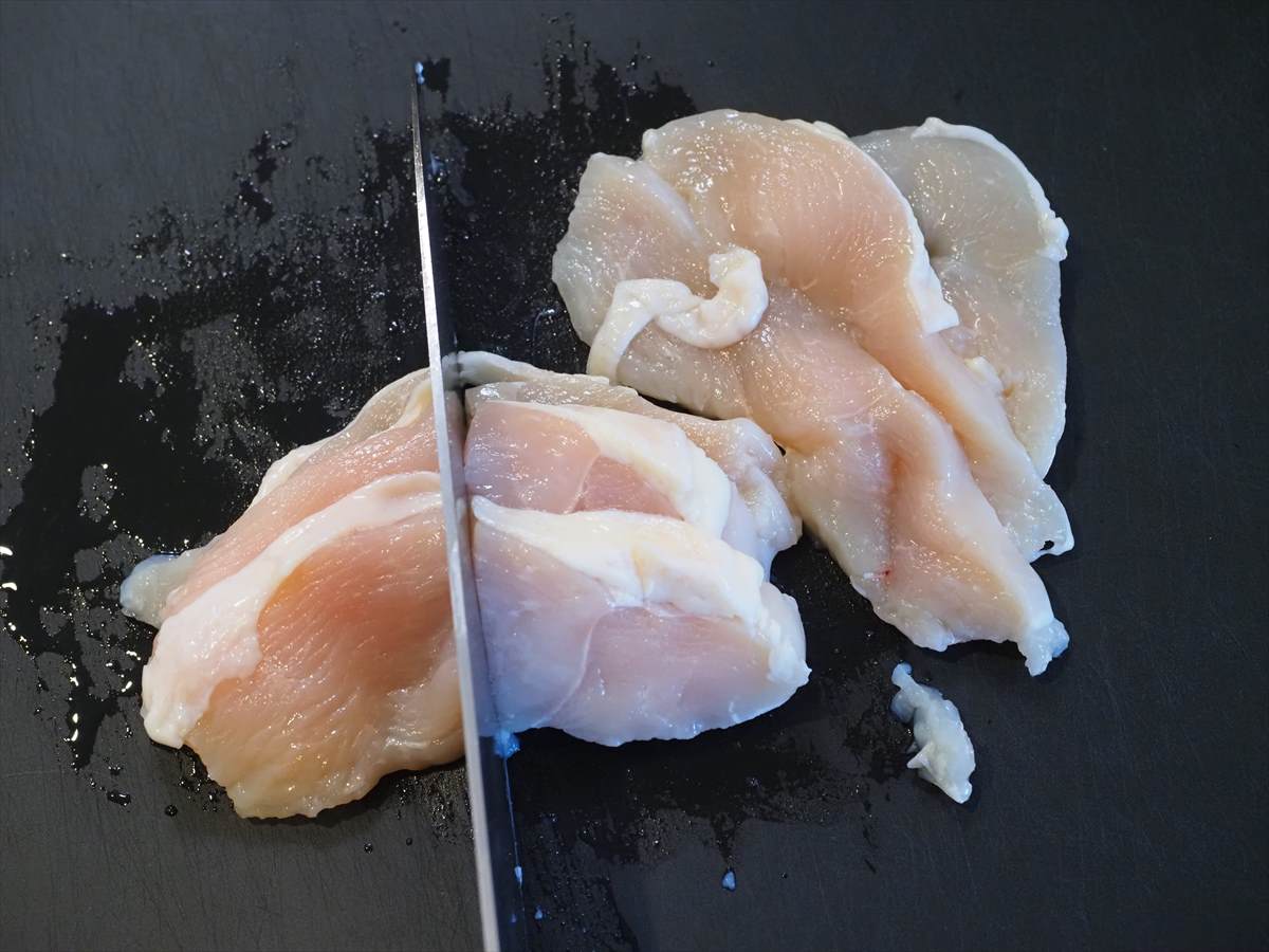 鶏むね肉の水晶鶏入り釜揚げ蕎麦
