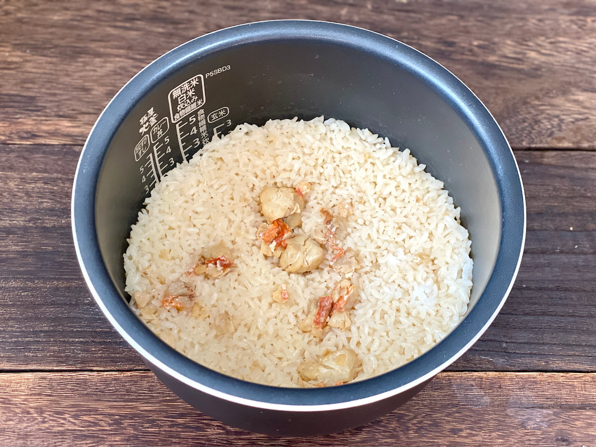 炊きあがった炊き込みご飯