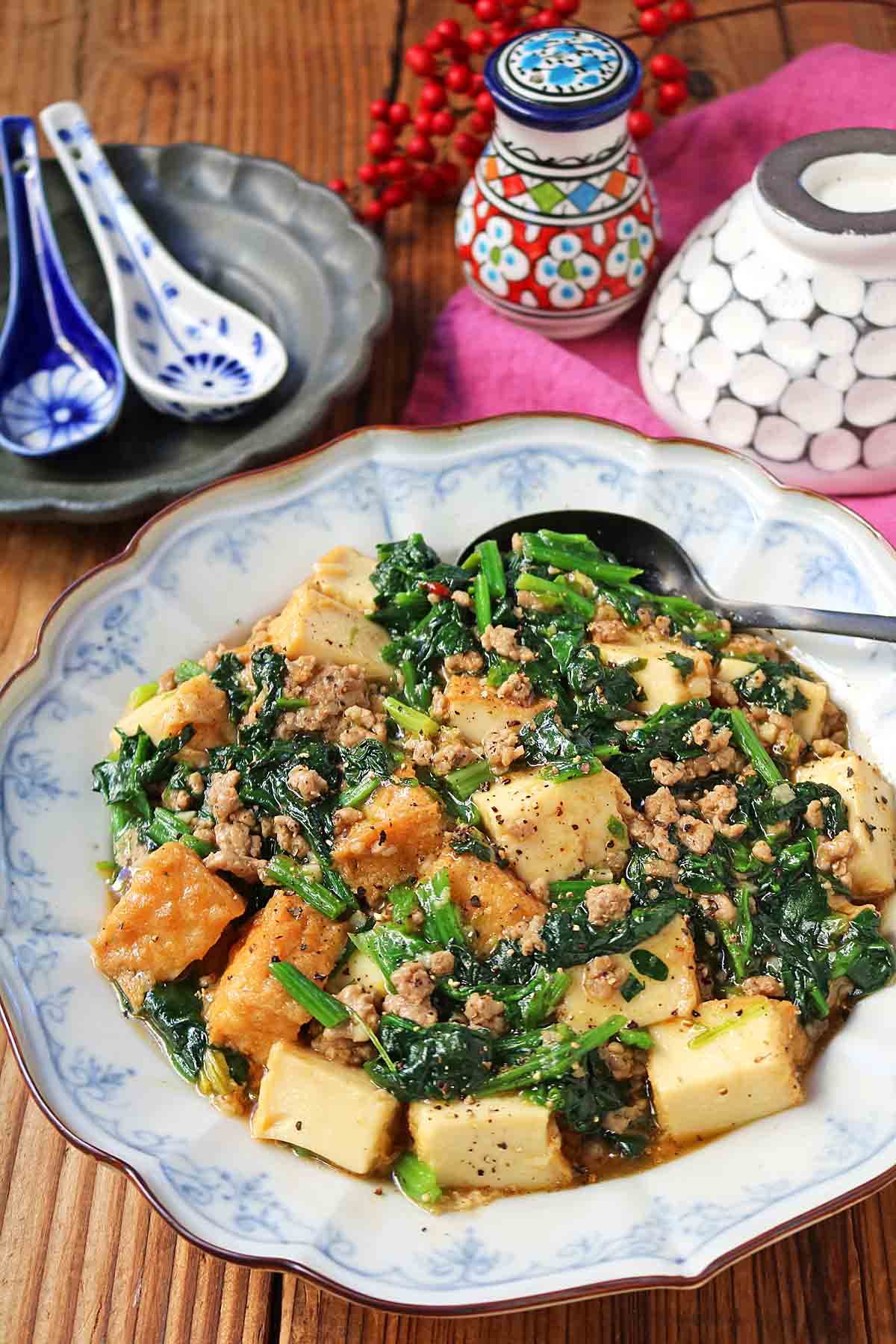 麻婆厚揚げほうれん草1
