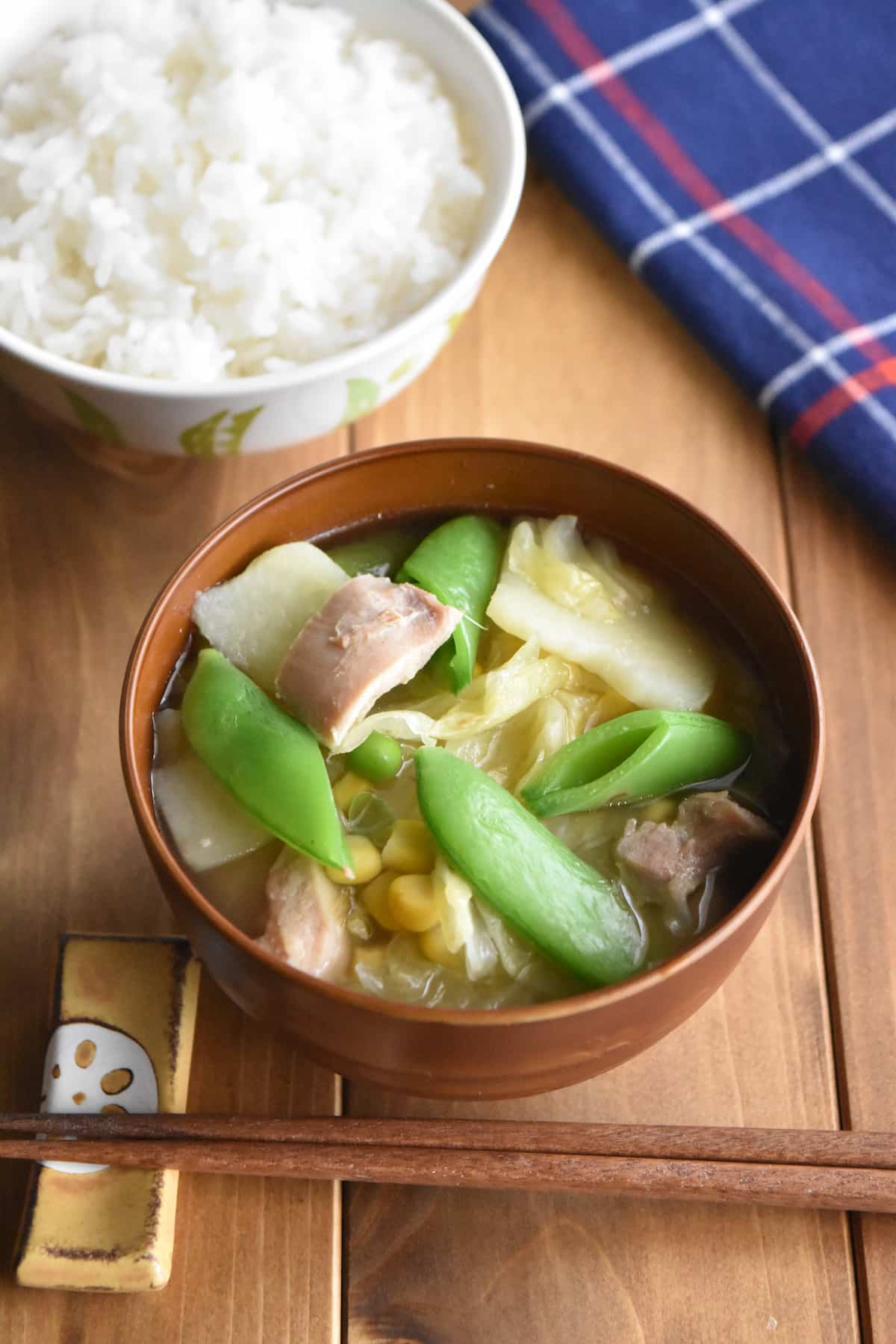 仕上がり(コーンと春野菜のおかず汁)