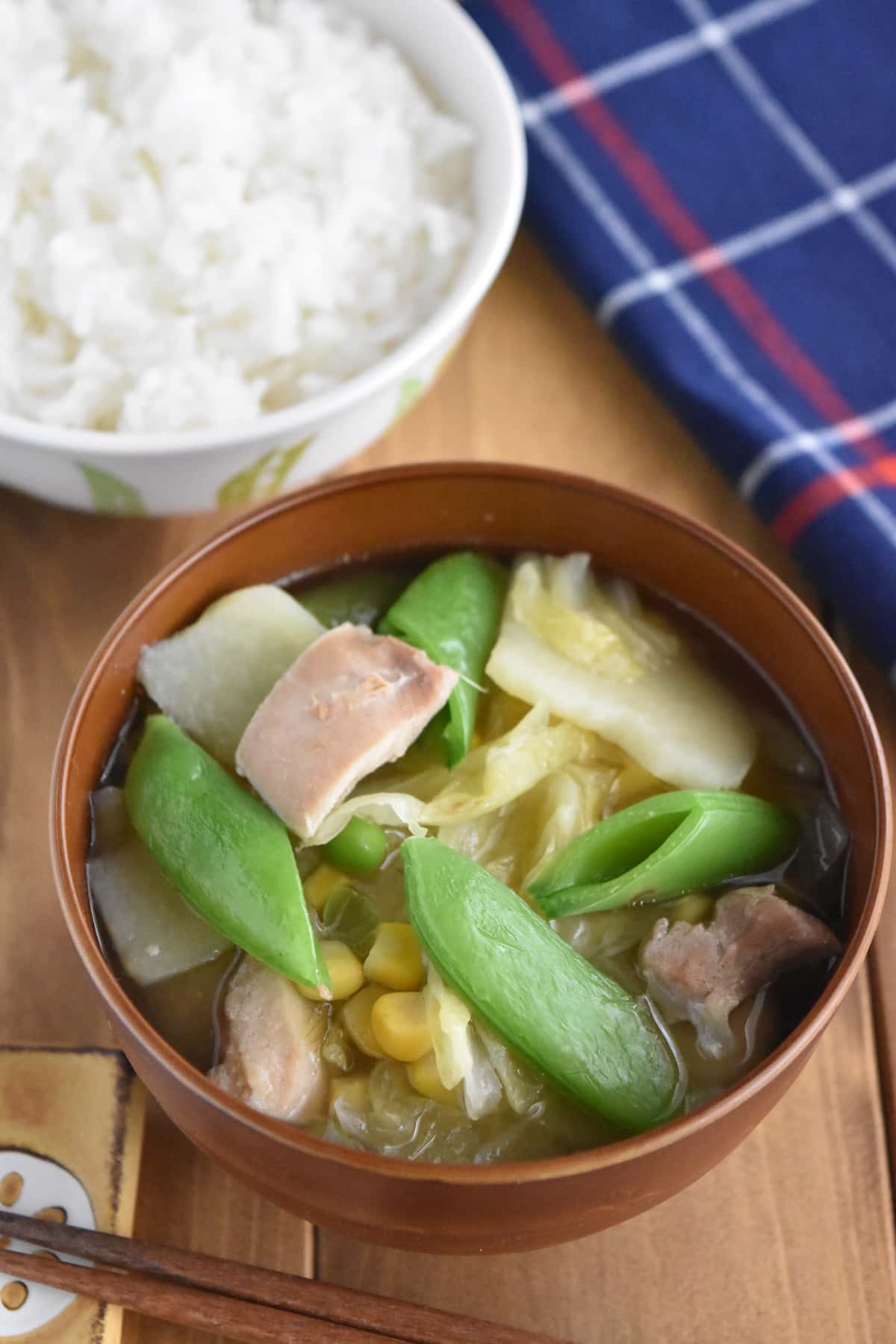 仕上がり(コーンと春野菜のおかず汁)