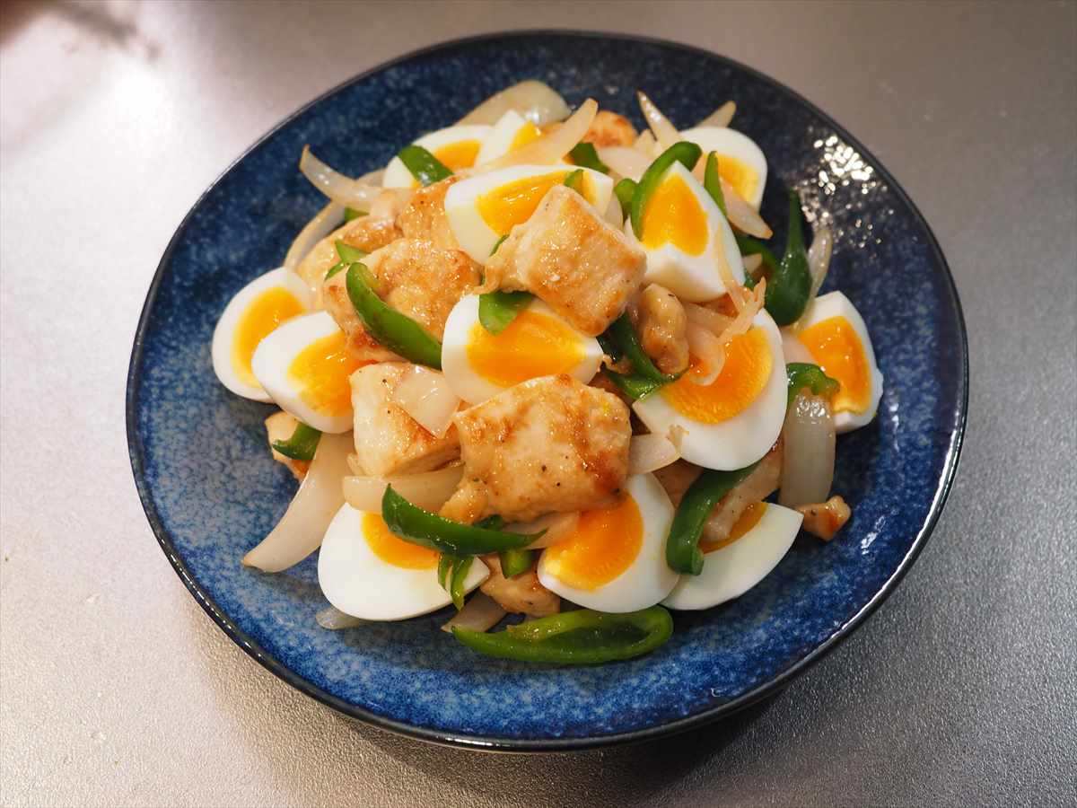 鶏むね肉と半熟たまごのケチャップあんかけ