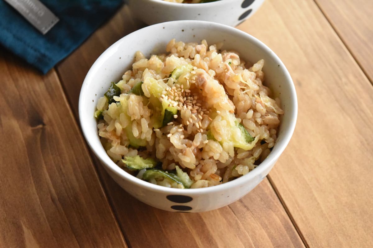 出来上がり(ズッキーニとツナの炊き込みご飯)