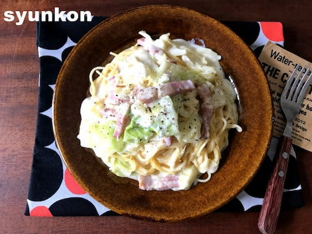フライパン一つで♪「春キャベツのみそチーズクリームスパゲティ」レシピ