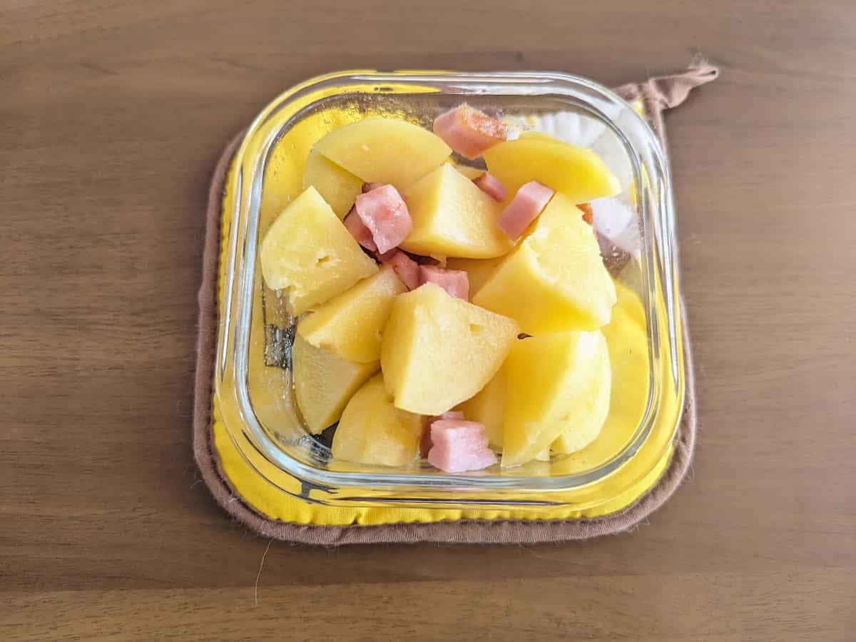 耐熱ガラス食器(正方形)レンジでの使用例