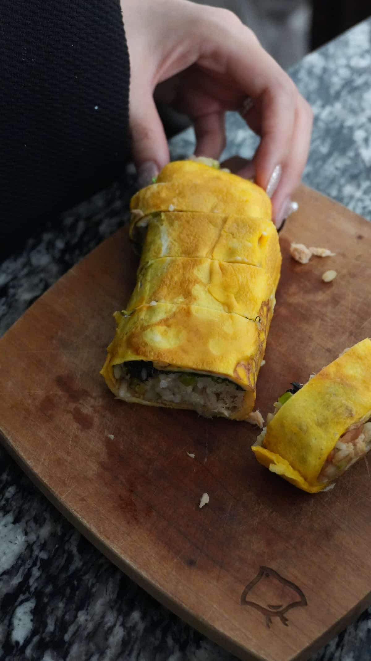 「キンパ風チャーハン」レシピ 簡単にカットできるよ