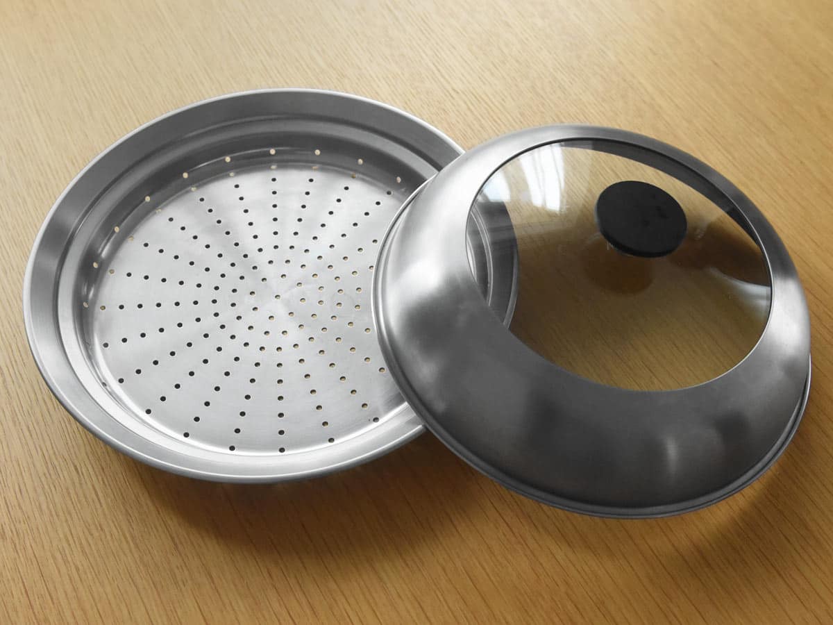 見える蓋付 お手入れしやすいステンレス 蒸し器 「フライパン用24～26cm」