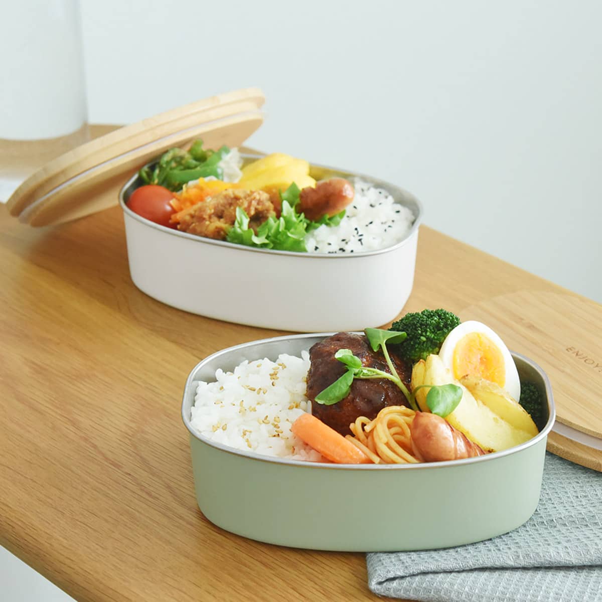 ごはんが美味しくなる木製フタ ステンレス製 ランチボックス オーバル 600ml／ののじ