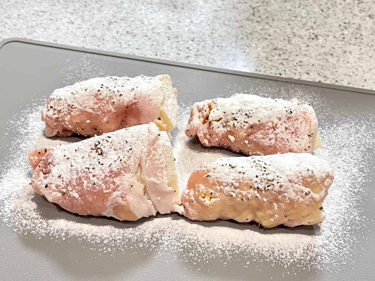 たけのこチーズの豚肉巻きピカタ