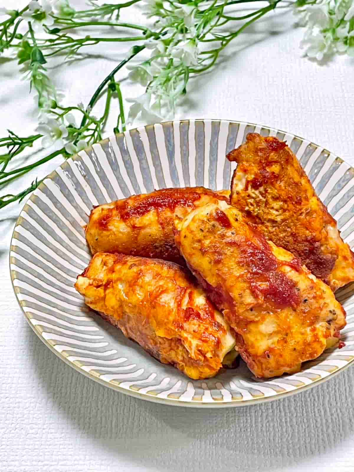 たけのこチーズの豚肉巻きピカタ