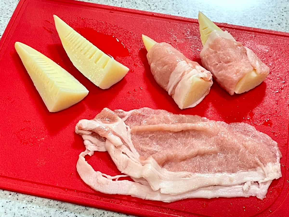 たけのこのごまみそ肉巻き